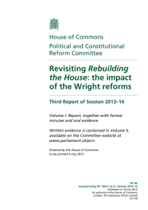 Rebuilding of the Wright reforms the House House of Commons
