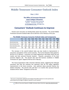 Middle Tennessee Consumer Outlook Index Consumers’ Outlook Continues to Improve