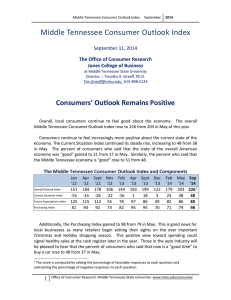 Middle Tennessee Consumer Outlook Index  Consumers’ Outlook Remains Positive