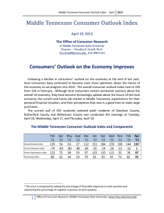 Middle Tennessee Consumer Outlook Index Consumers’ Outlook on the Economy Improves