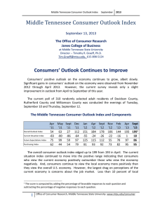 Middle Tennessee Consumer Outlook Index Consumers’ Outlook Continues to Improve