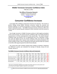 Consumer Confidence Increases Middle Tennessee Consumer Confidence Index  February 2, 2012