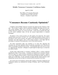 &#34;Consumers Become Cautiously Optimistic” Middle Tennessee Consumer Confidence Index April 23, 2010