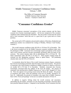 &#34;Consumer Confidence Erodes” Middle Tennessee Consumer Confidence Index February 7, 2008