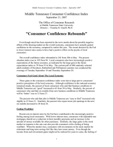 &#34;Consumer Confidence Rebounds” Middle Tennessee Consumer Confidence Index  September 21, 2007