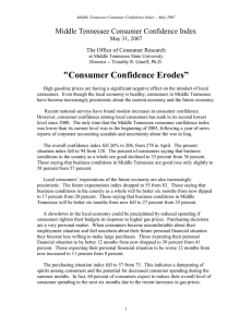 &#34;Consumer Confidence Erodes” Middle Tennessee Consumer Confidence Index  May 31, 2007