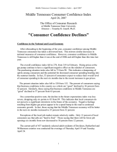 &#34;Consumer Confidence Declines” Middle Tennessee Consumer Confidence Index  April 26, 2007