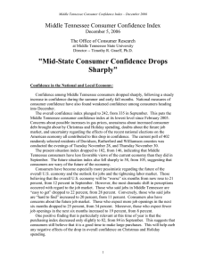 &#34;Mid-State Consumer Confidence Drops Sharply” Middle Tennessee Consumer Confidence Index