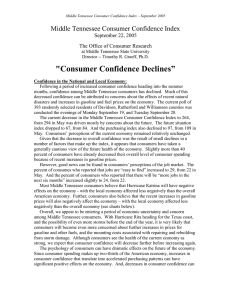 &#34;Consumer Confidence Declines” Middle Tennessee Consumer Confidence Index  September 22, 2005