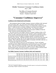 &#34;Consumer Confidence Improves” Middle Tennessee Consumer Confidence Index  June 1, 2005