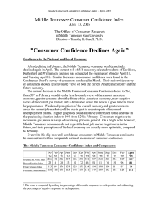 &#34;Consumer Confidence Declines Again” Middle Tennessee Consumer Confidence Index  April 13, 2005