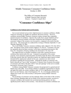 &#34;Consumer Confidence Slips” Middle Tennessee Consumer Confidence Index  October 4, 2004