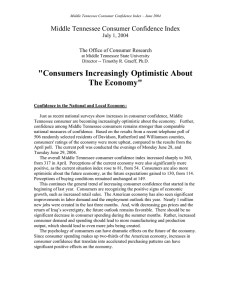 &#34;Consumers Increasingly Optimistic About The Economy&#34; Middle Tennessee Consumer Confidence Index