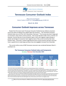 Tennessee Consumer Outlook Index Consumer Outlook Improves across Tennessee March 16, 2016