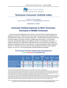 Tennessee Consumer Outlook Index Consumer Outlook Improves in West Tennessee,