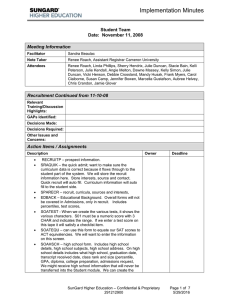 Implementation Minutes  Student Team Date:  November 11, 2008