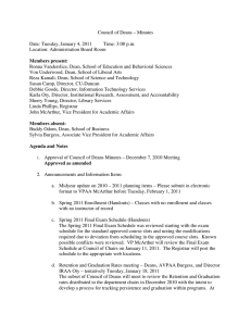 Council of Deans – Minutes  Date: Tuesday, January 4, 2011
