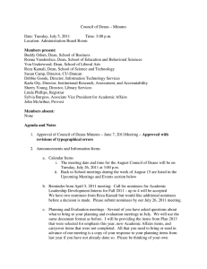 Council of Deans – Minutes  Date: Tuesday, July 5, 2011