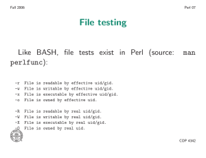 File testing Like BASH, file tests exist in Perl (source: man perlfunc):