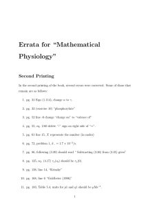 Errata for “Mathematical Physiology” Second Printing