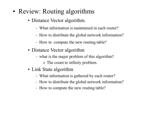 • Review: Routing algorithms • Distance Vector algorithm.