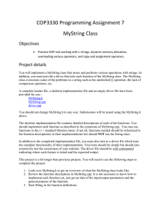 COP3330 Programming Assignment 7 MyString Class Objectives