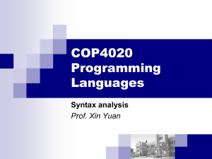 COP4020 Programming Languages Syntax analysis