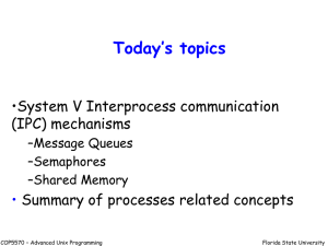 Today’s topics •System V Interprocess communication (IPC) mechanisms Summary of processes related concepts