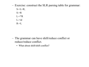 – Exercise: construct the SLR parsing table for grammar: