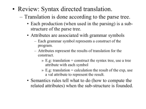 • Review: Syntax directed translation.