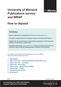 University of Warwick Publications service and WRAP deposit