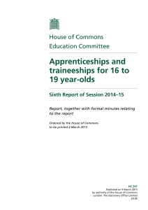 Apprenticeships and traineeships for 16 to 19 year-olds House of Commons