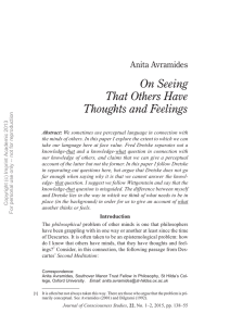 On Seeing That Others Have Thoughts and Feelings Anita Avramides