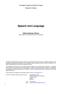 Speech and Language Foresight Cognitive Systems Project Research Review