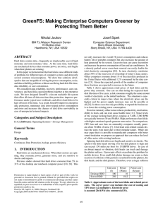 GreenFS: Making Enterprise Computers Greener by Protecting Them Better Nikolai Joukov Josef Sipek