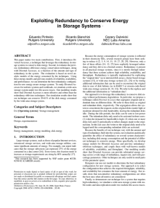 Exploiting Redundancy to Conserve Energy in Storage Systems Eduardo Pinheiro Ricardo Bianchini