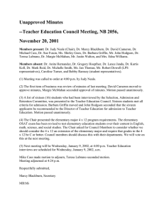 Unapproved Minutes --Teacher Education Council Meeting, NB 2056, November 20, 2001
