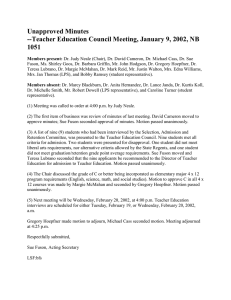 Unapproved Minutes --Teacher Education Council Meeting, January 9, 2002, NB 1051