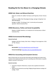 Reading list for Env Biosci in a Changing Climate