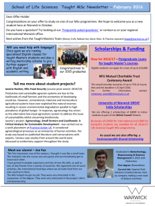 School of Life Sciences  Taught MSc Newsletter – February 2016
