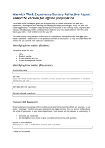 Warwick Work Experience Bursary Reflective Report Template version for offline preparation