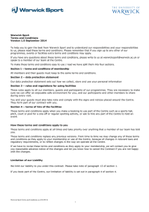 Warwick Sport Terms and Conditions Version 1.0 September 2014