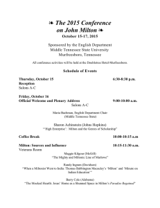 The 2015 Conference on John Milton October 15-17, 2015 Schedule of Events