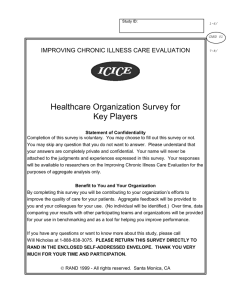 Healthcare Organization Survey for Key Players  IMPROVING CHRONIC ILLNESS CARE EVALUATION