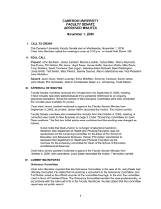 CAMERON UNIVERSITY FACULTY SENATE APPROVED MINUTES November 1, 2006