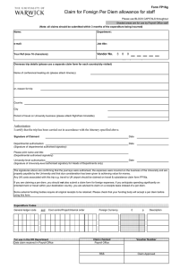 Claim for Foreign Per Diem allowance for staff Form FP16g