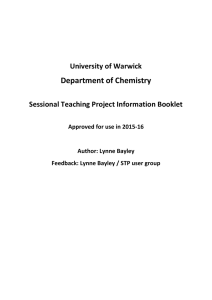 Department of Chemistry University of Warwick Sessional Teaching Project Information Booklet