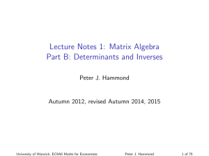 Lecture Notes 1: Matrix Algebra Part B: Determinants and Inverses
