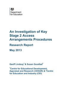 An Investigation of Key Stage 2 Access Arrangements Procedures Research Report