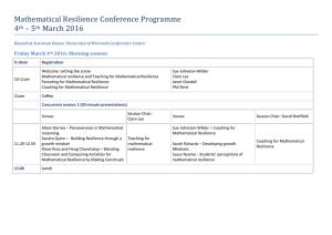 Mathematical Resilience Conference Programme 4 – 5 March 2016